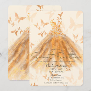 Butterfly Dance Orange Sparkle Dress Sweet 16 Einladung