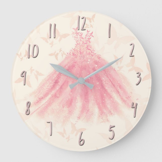 Butterfly Dance Peach Sparkle Dress Große Wanduhr (Vorderseite)