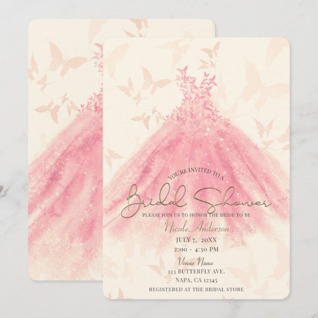 Butterfly Dance Peach Sparkress Brautparty Einladung (Vorne/Hinten)