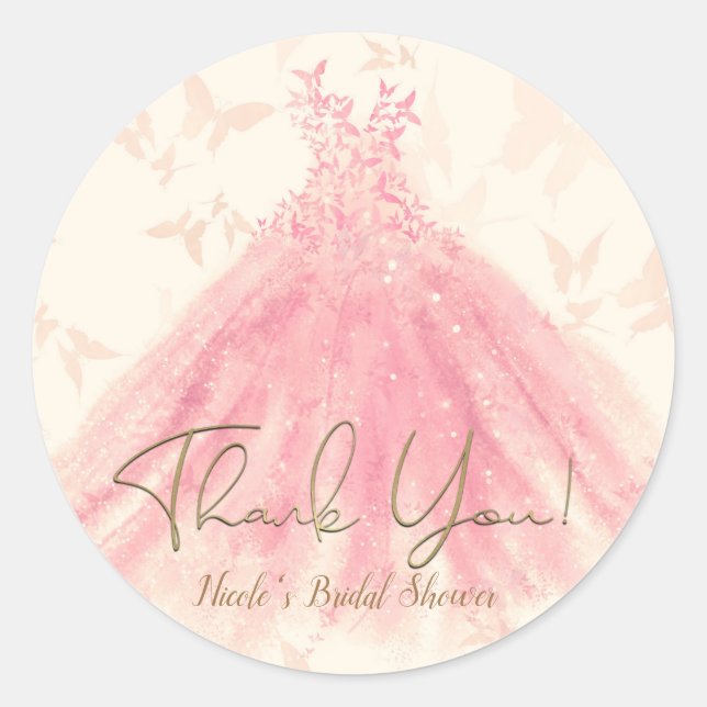 Butterfly Dance Peach Sparkress Brautparty Runder Aufkleber (Vorderseite)