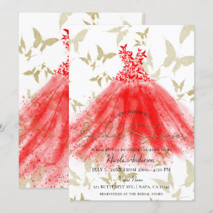 Butterfly Dance Red Dress Gold Brautparty Einladung