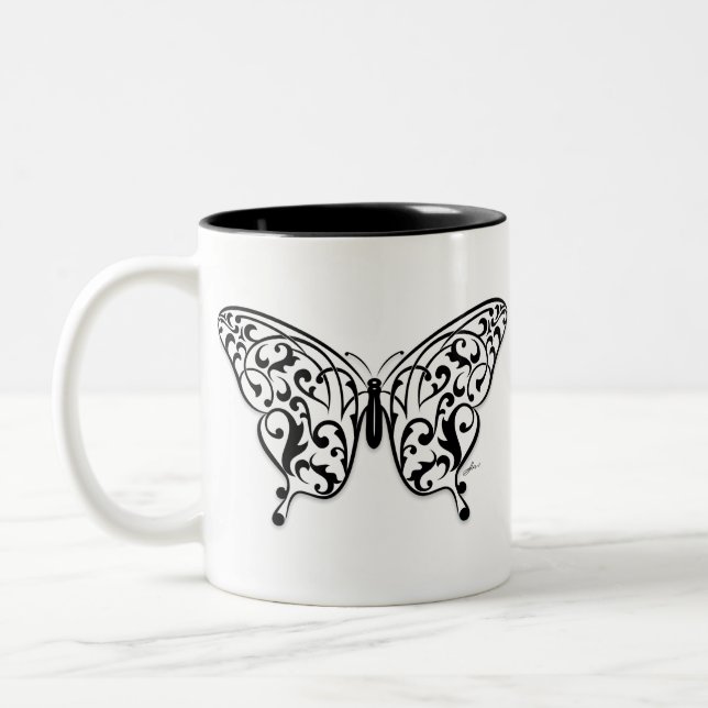 Butterfly_Design Zweifarbige Tasse (Links)