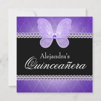Butterfly Diamonds Lila Quinceanera Einladung