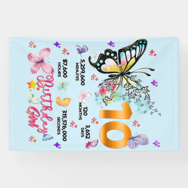 Butterfly Double Digits 10 Jahre alte Schmetterlin Banner (Horizontal)