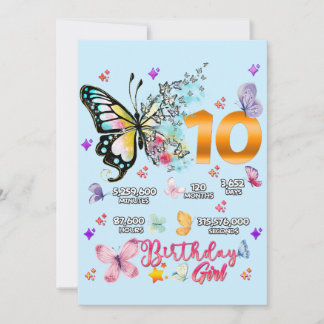 Butterfly Double Digits 10 Jahre alte Schmetterlin Einladung