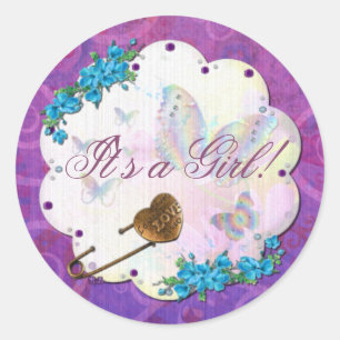 Butterfly Dream Scene Jewelen ITS A GIRL Runder Aufkleber