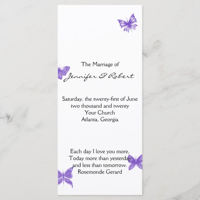Butterfly Dreams: Violet Wedding Program Programm (Vorderseite)