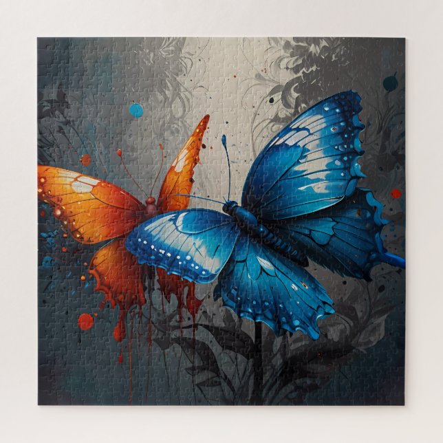 Butterfly Duo: Lebhafter Orange und Blau (Vertikal)