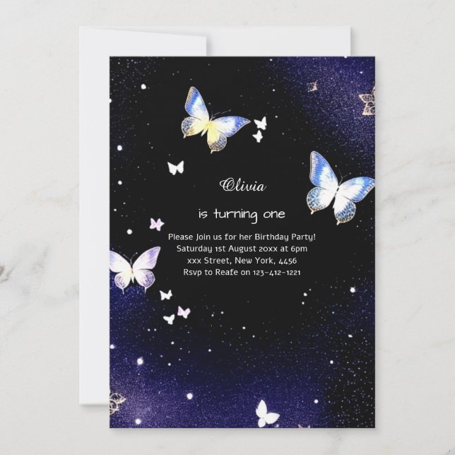 Butterfly Einladung zum ersten Geburtstag (Vorderseite)