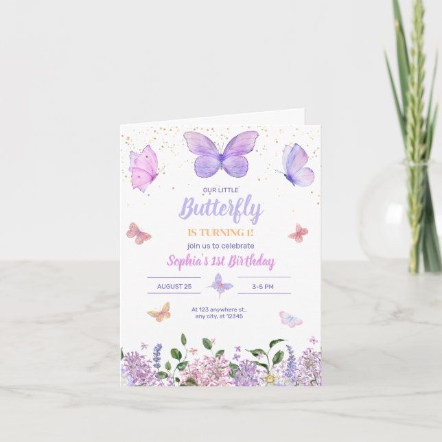 Butterfly Einladung zum Geburtstag, Wildblume Gard (Vorderseite)
