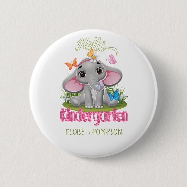 Butterfly Elephant Kindergarten Zurück zur Schule Button (Vorderseite)