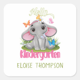 Butterfly Elephant Kindergarten Zurück zur Schule Quadratischer Aufkleber