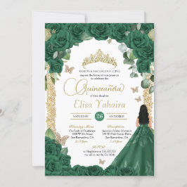 Butterfly Emerald Green Gold Princess Quinceanera Einladung