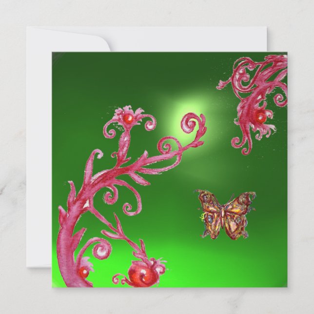 BUTTERFLY EMERALD GREEN hell rosa, rot Einladung (Vorderseite)