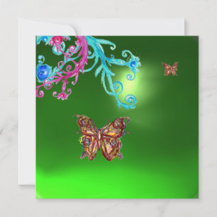 BUTTERFLY EMERALD , grün blau leuchtend rosa lila Einladung