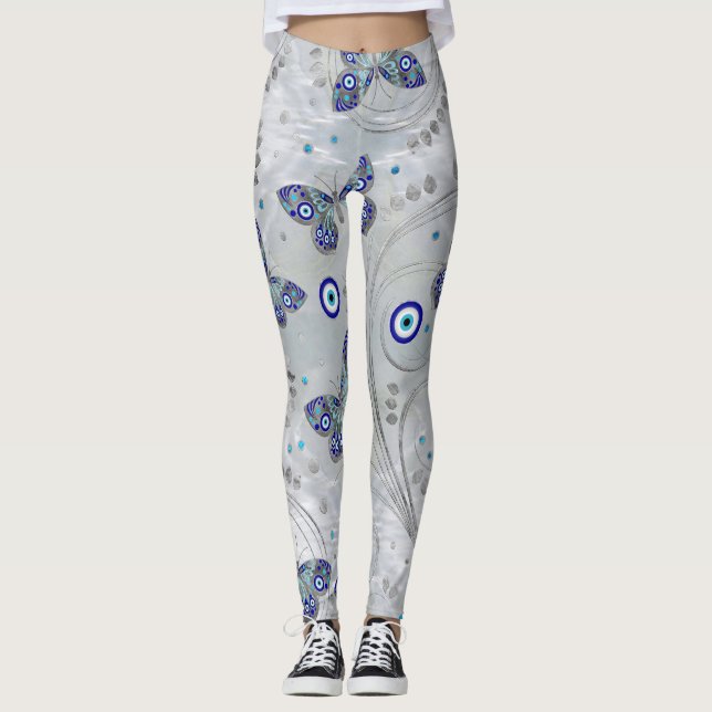 Butterfly Evil Eye Pattern auf Perle Leggings (Vorderseite)