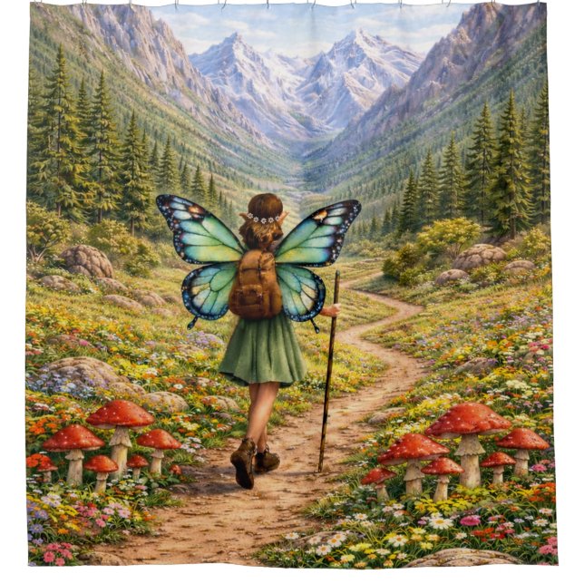 Butterfly Fairy Mountain Hiker | Fairycore Flower Duschvorhang (Vorderseite)