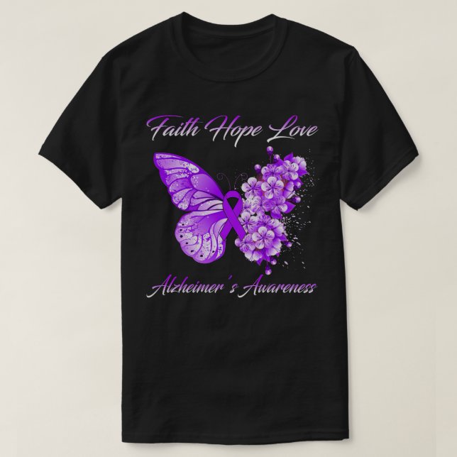 Butterfly Faith Hope Liebe Alzheimer's Awareness T-Shirt (Design vorne)