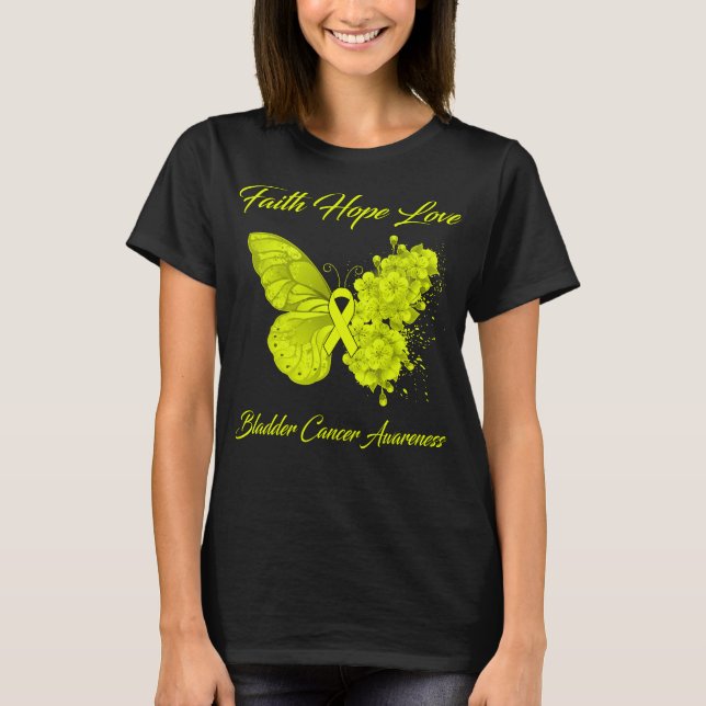 Butterfly Faith Hope Liebe Blase Krebs Bewusstsein T-Shirt (Vorderseite)