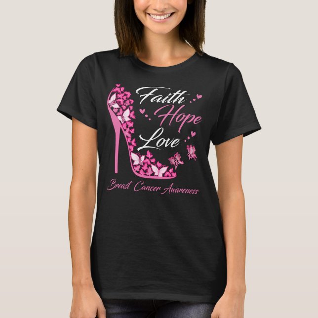 Butterfly Faith Hope Liebe Brustkrebs Krieger T-Shirt (Vorderseite)