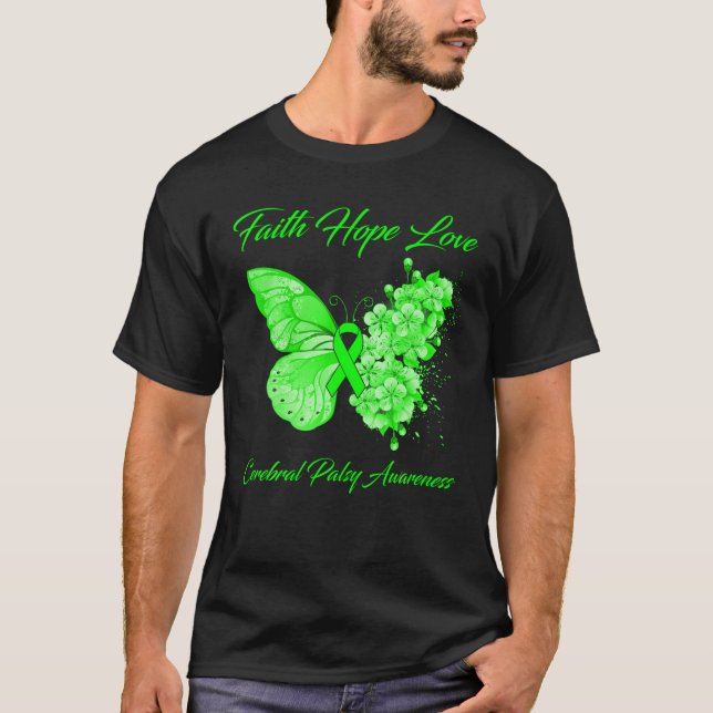 Butterfly Faith Hope Liebe Cerebral Palsy Bewussts T-Shirt (Vorderseite)