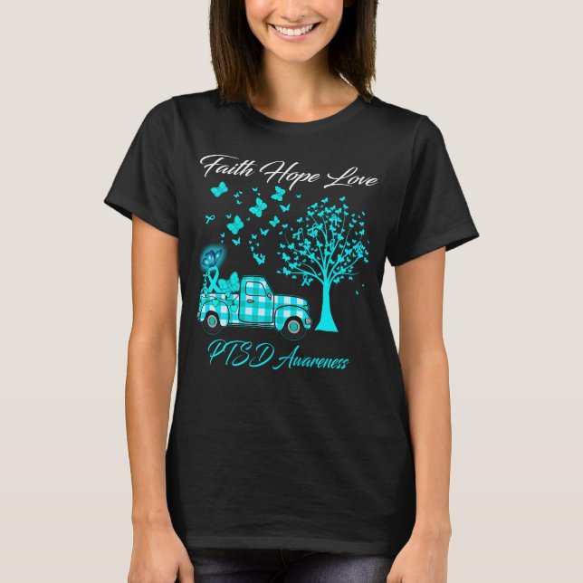 Butterfly Faith Hope Liebe PTSD Bewusstsein T-Shirt (Vorderseite)