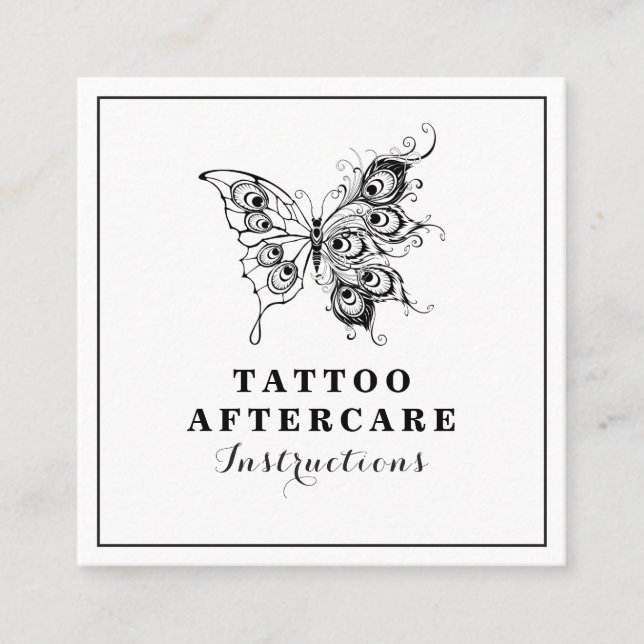 Butterfly & Feathers Tattoo Aftercare Instructions Quadratische Visitenkarte (Vorderseite)