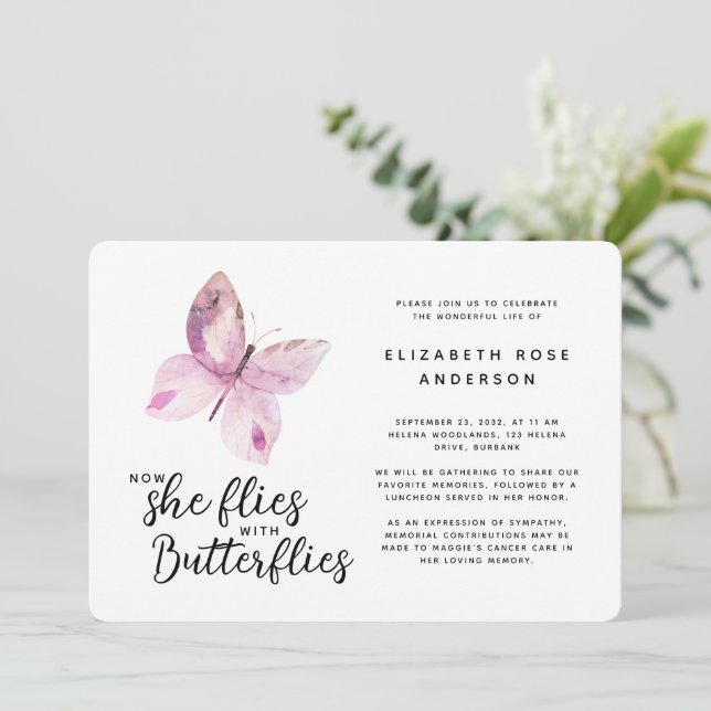 Butterfly-Feier zum Lebensdenkmal Einladung (Stehend Vorderseite)