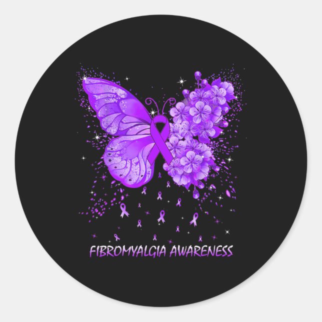 Butterfly Fibromyalgie Sensibilisierungskampagne Runder Aufkleber (Vorderseite)