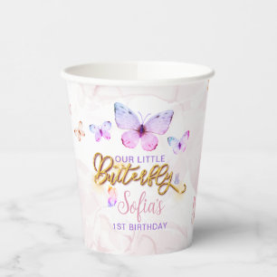 Butterfly First Birthday Girl 1st Pink Lila Pappbecher