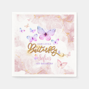 Butterfly First Birthday Girl 1st Pink Lila Serviette