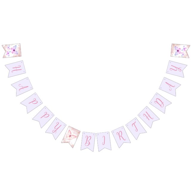 Butterfly First Birthday Girl 1st Pink Lila Wimpelkette (Alle)