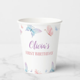 Butterfly First Birthday Girl Whimsical Pappbecher