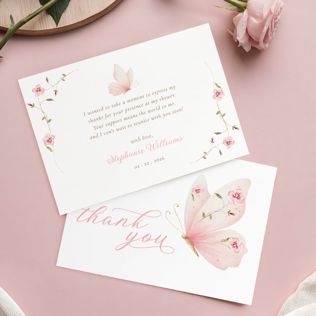 Butterfly Floral Baby Shower Thank You Card Dankeskarte (Von Creator hochgeladen)