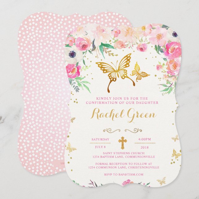 Butterfly Floral Bestätigung Einladung (Vorne/Hinten)