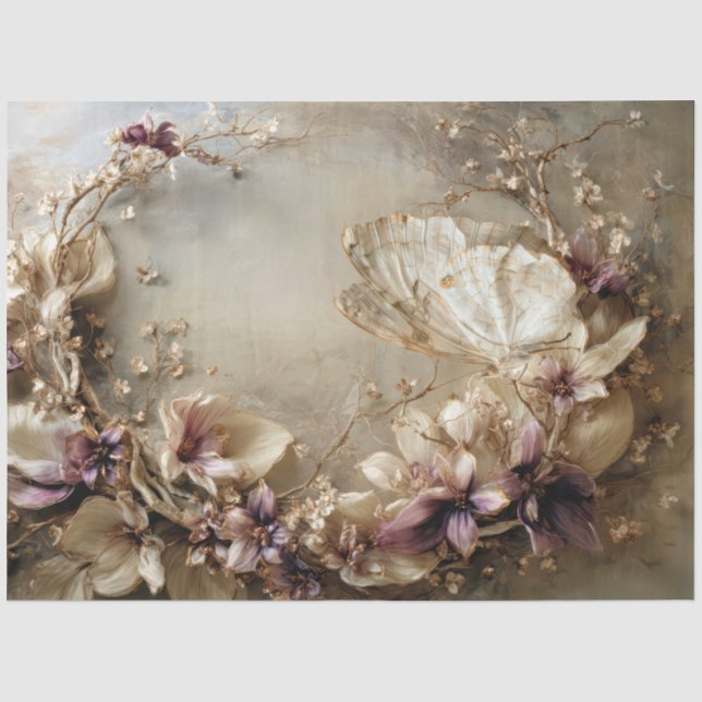 Butterfly & Floral, Botanical Oval Arrangement Seidenpapier (Vorderseite)