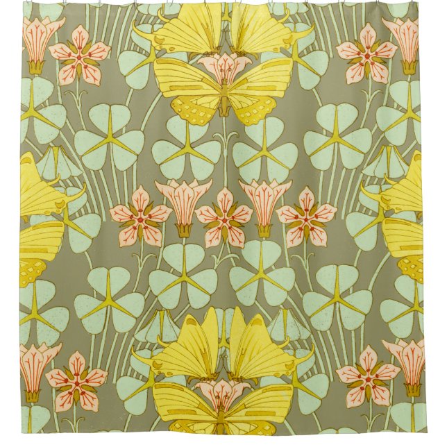 Butterfly Floral botanisch farbig Duschvorhang (Vorderseite)