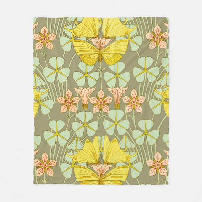 Butterfly Floral botanisch farbig Fleecedecke (Vorderseite)