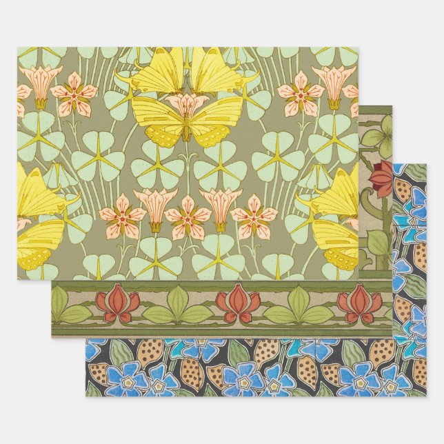 Butterfly Floral botanisch farbig Geschenkpapier Set (Set)