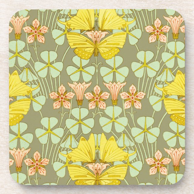 Butterfly Floral botanisch farbig Getränkeuntersetzer (Vorderseite)