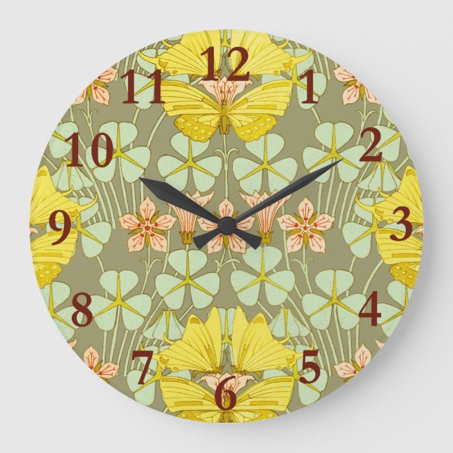 Butterfly Floral botanisch farbig Große Wanduhr (Vorderseite)