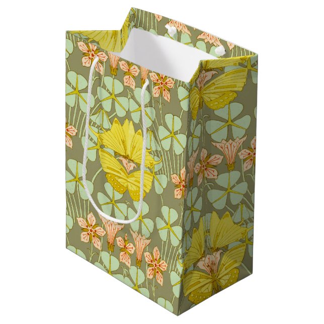 Butterfly Floral botanisch farbig Mittlere Geschenktüte (Vorderseite Schrägansicht)