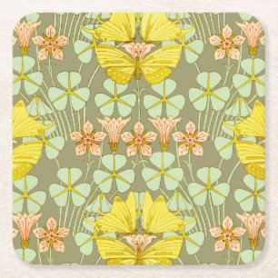 Butterfly Floral botanisch farbig Rechteckiger Pappuntersetzer