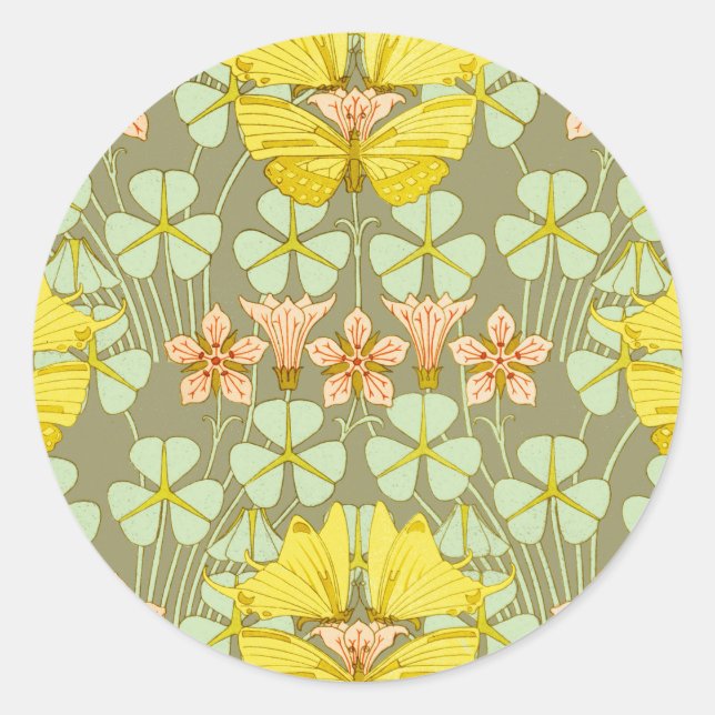 Butterfly Floral botanisch farbig Runder Aufkleber (Vorderseite)