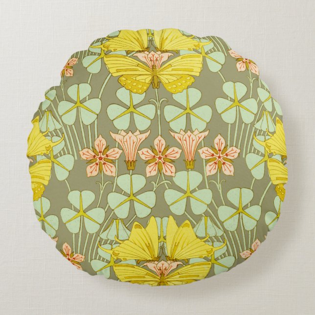 Butterfly Floral botanisch farbig Rundes Kissen (Vorderseite)