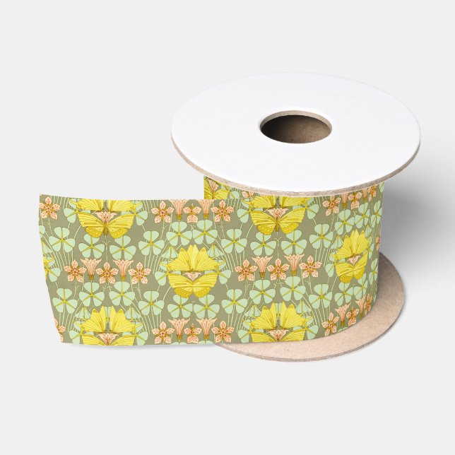Butterfly Floral botanisch farbig Satinband (Spule)
