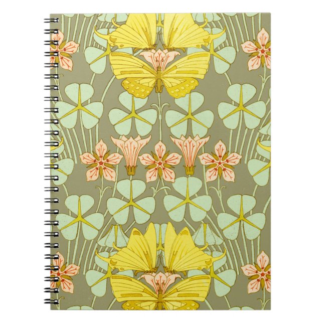 Butterfly Floral Botanischer Jugendstil Notizblock (Vorderseite)