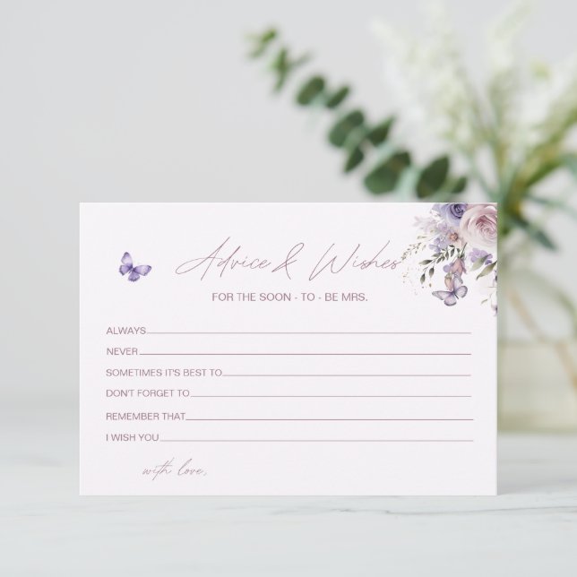Butterfly Floral Brautparty Ratgeber Wünsche Karte (Stehend Vorderseite)