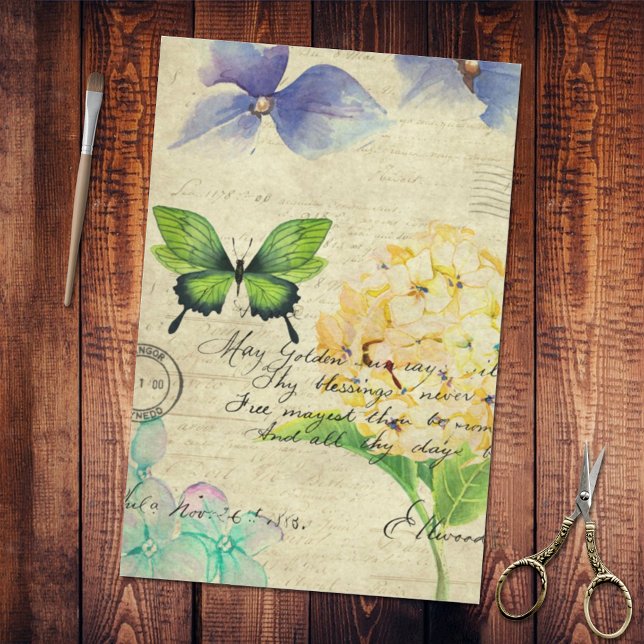 Butterfly Floral Ephemera Handwriting Decoupage Seidenpapier (Von Creator hochgeladen)