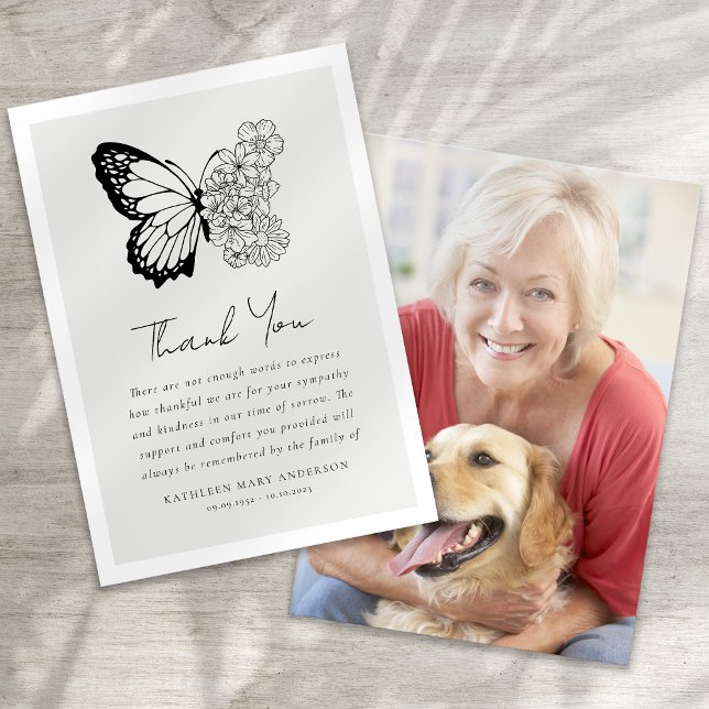 Butterfly Floral Foto Beileid Beerdigung Dankeskarte (Von Creator hochgeladen)